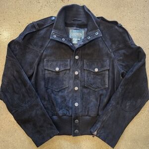 Ralph Lauren Black Suede Bomber Jacket